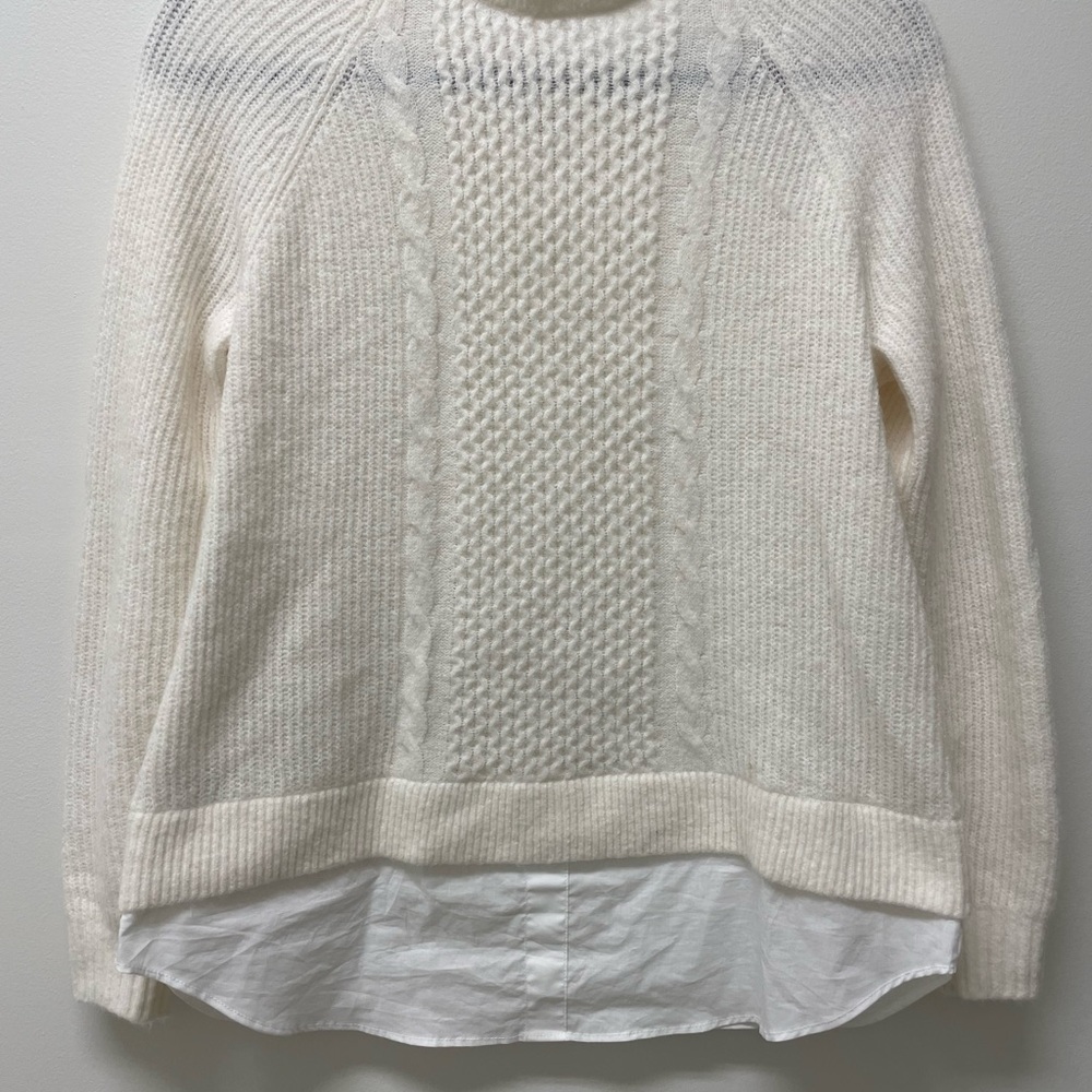 Cream Knit Sweater with Layered Hem